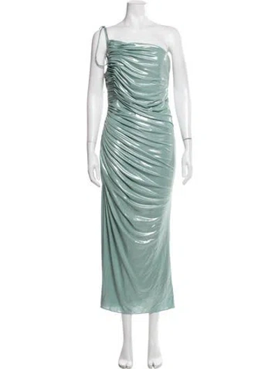 Pre-owned Halston One-shoulder Long Dress In Green