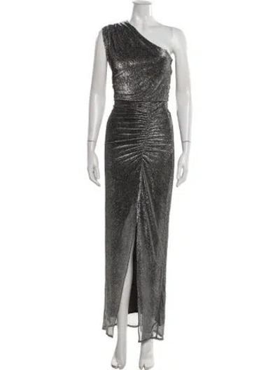 Pre-owned Halston One-shoulder Long Dress In Metallic/silver