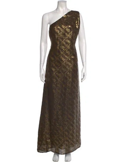 Pre-owned Halston One-shoulder Long Dress In Multi