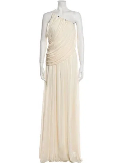 Pre-owned Halston One-shoulder Long Dress In Neutral
