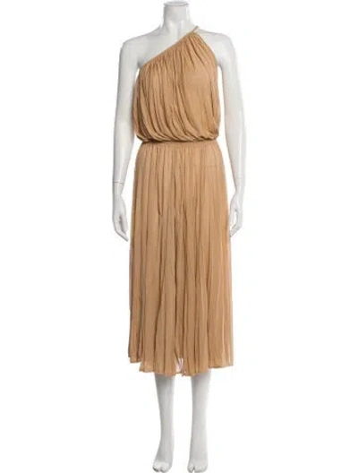 Pre-owned Halston One-shoulder Long Dress In Neutral