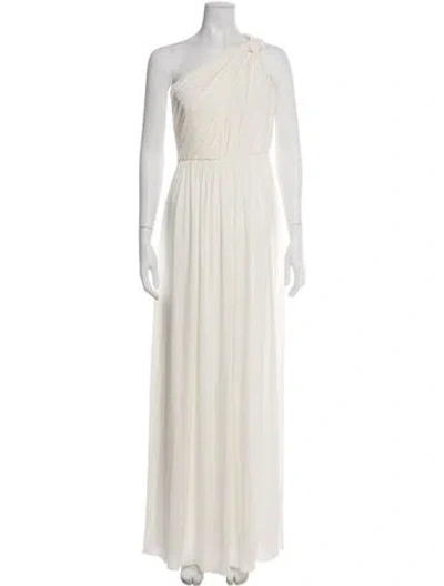 Pre-owned Halston One-shoulder Long Dress In Neutral
