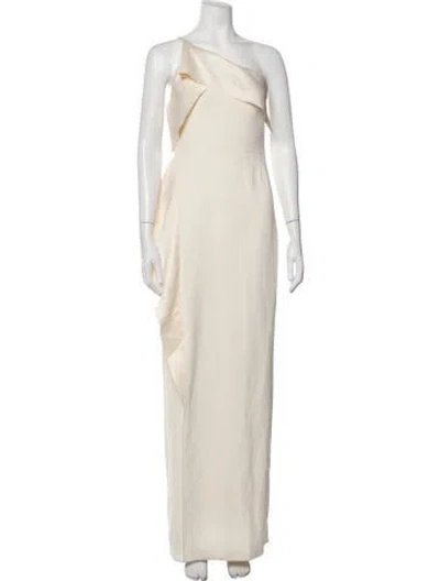 Pre-owned Halston One-shoulder Long Dress In Neutrals