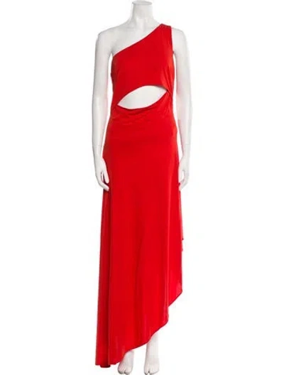 Pre-owned Halston One-shoulder Long Dress In Orange