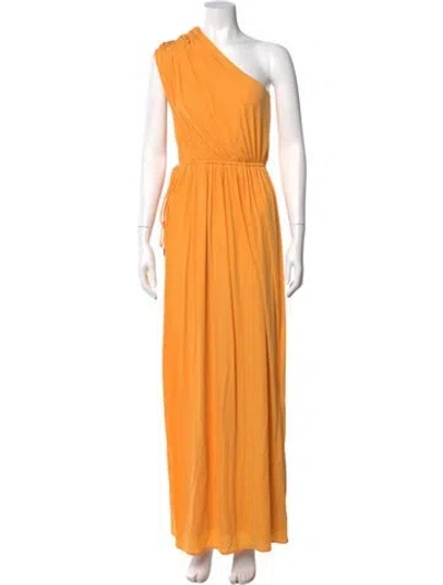 Pre-owned Halston One-shoulder Long Dress In Orange