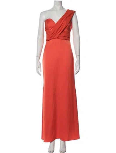 Pre-owned Halston One-shoulder Long Dress In Orange