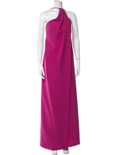 Pre-owned Halston One-shoulder Long Dress In Pink