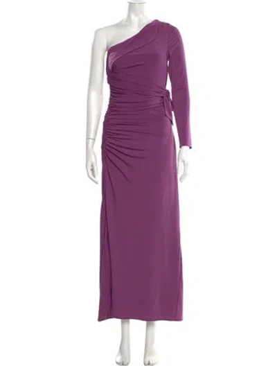 Pre-owned Halston One-shoulder Long Dress In Purple