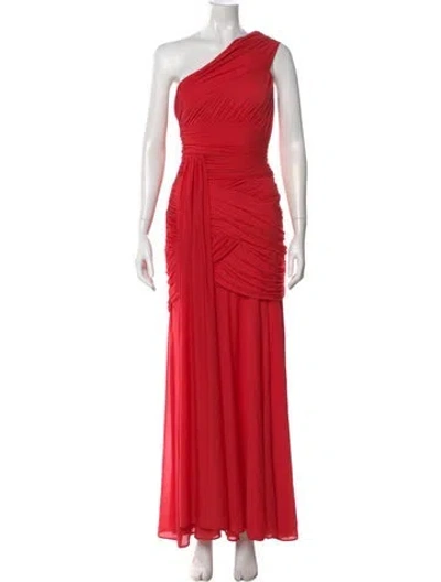 Pre-owned Halston One-shoulder Long Dress In Red