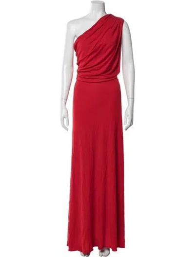 Pre-owned Halston One-shoulder Long Dress In Red