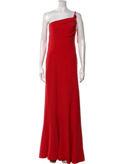 Pre-owned Halston One-shoulder Long Dress In Red