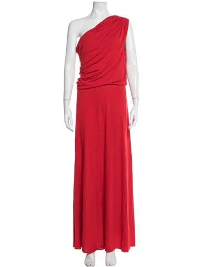Pre-owned Halston One-shoulder Long Dress In Red