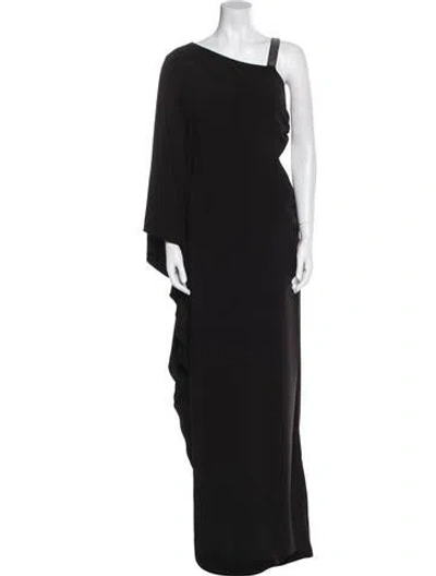 Pre-owned Halston One-shoulder Long Dress W/ Tags In Black