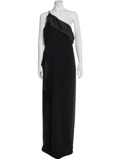 Pre-owned Halston One-shoulder Long Dress W/ Tags In Black
