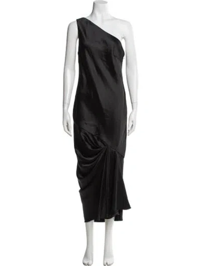 Pre-owned Halston One-shoulder Long Dress W/ Tags In Black