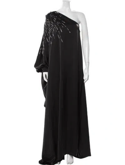 Pre-owned Halston One-shoulder Long Dress W/ Tags In Black