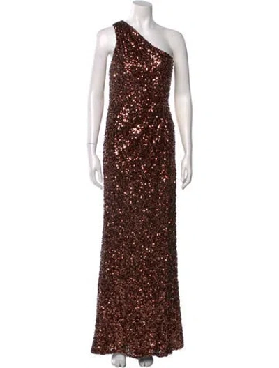 Pre-owned Halston One-shoulder Long Dress W/ Tags In Brown
