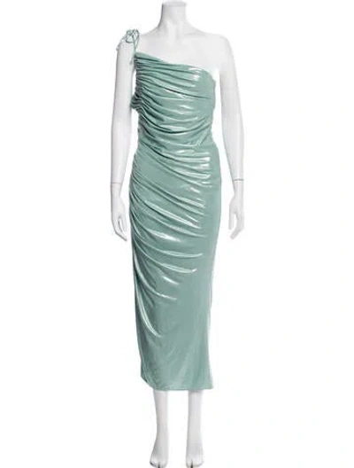 Pre-owned Halston One-shoulder Long Dress W/ Tags In Green