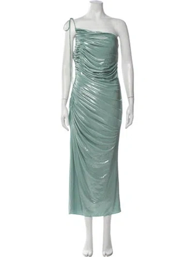 Pre-owned Halston One-shoulder Long Dress W/ Tags In Green