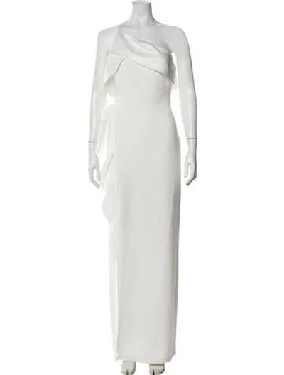 Pre-owned Halston One-shoulder Long Dress W/ Tags In White