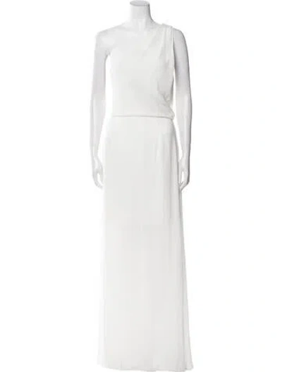 Pre-owned Halston One-shoulder Long Dress In White
