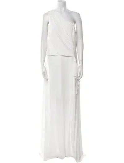 Pre-owned Halston One-shoulder Long Dress In White