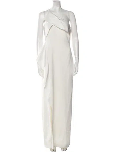Pre-owned Halston One-shoulder Long Dress In White
