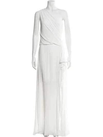 Pre-owned Halston One-shoulder Long Dress In White
