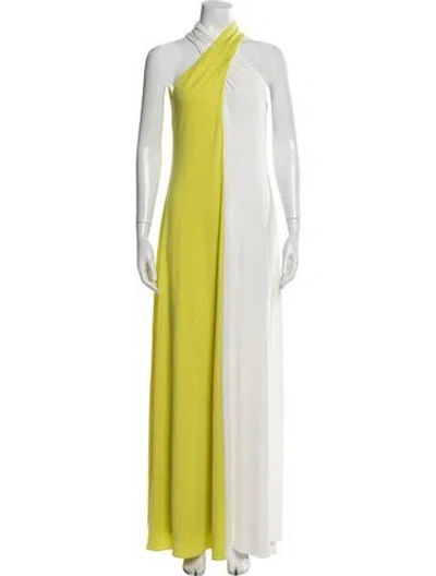 Pre-owned Halston One-shoulder Long Dress In Yellow