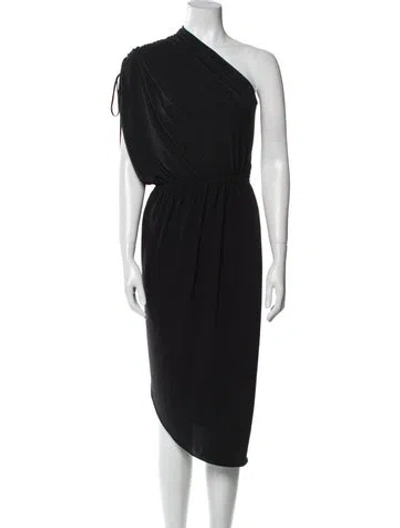 Pre-owned Halston One-shoulder Midi Length Dress In Black