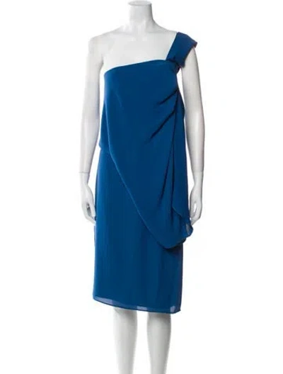 Pre-owned Halston One-shoulder Midi Length Dress In Blue