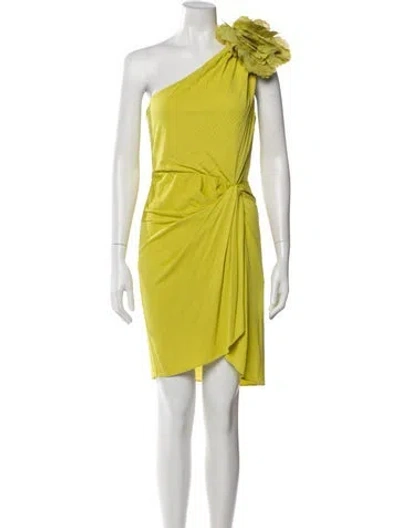 Pre-owned Halston One-shoulder Midi Length Dress In Green
