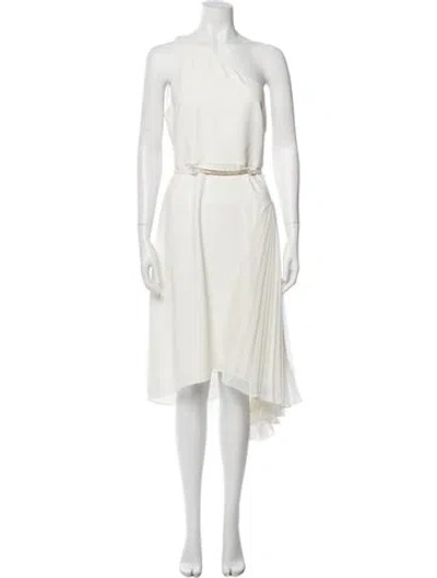 Pre-owned Halston One-shoulder Midi Length Dress In Neutral