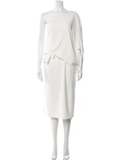 Pre-owned Halston One-shoulder Midi Length Dress In Neutral