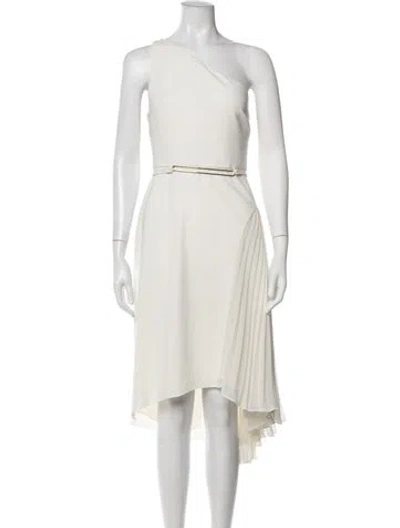 Pre-owned Halston One-shoulder Midi Length Dress In Neutrals