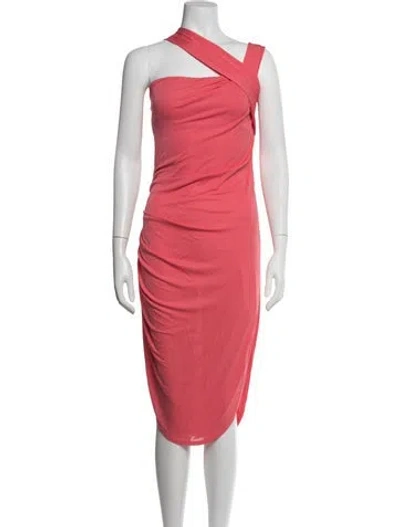 Pre-owned Halston One-shoulder Midi Length Dress In Pink