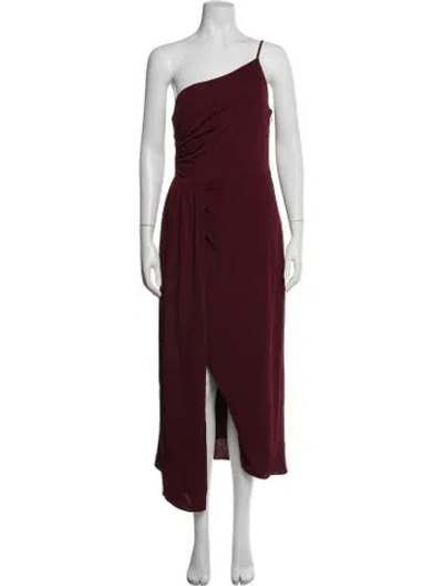 Pre-owned Halston One-shoulder Midi Length Dress In Red