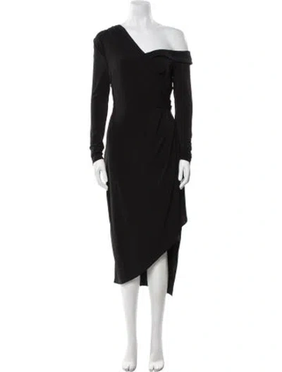 Pre-owned Halston One-shoulder Midi Length Dress W/ Tags In Black