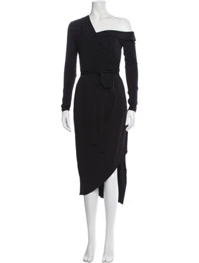 Pre-owned Halston One-shoulder Midi Length Dress W/ Tags In Black