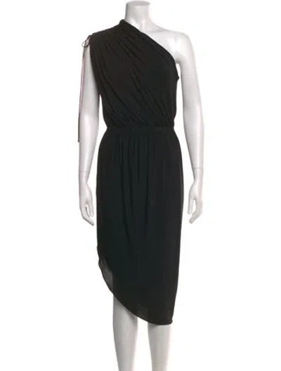 Pre-owned Halston One-shoulder Midi Length Dress W/ Tags In Black