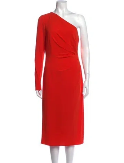 Pre-owned Halston One-shoulder Midi Length Dress W/ Tags In Orange