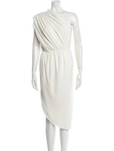 Pre-owned Halston One-shoulder Midi Length Dress In White