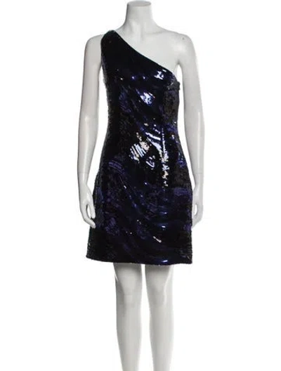 Pre-owned Halston One-shoulder Mini Dress In Black