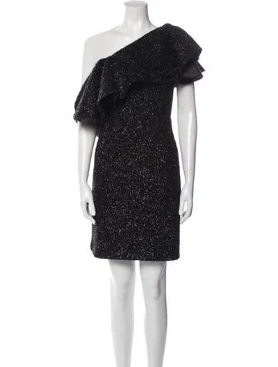 Pre-owned Halston One-shoulder Mini Dress In Black