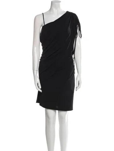 Pre-owned Halston One-shoulder Mini Dress In Black