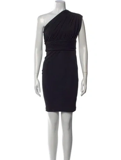 Pre-owned Halston One-shoulder Mini Dress In Black