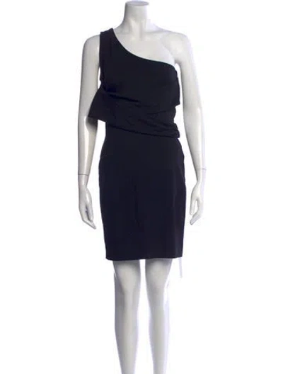Pre-owned Halston One-shoulder Mini Dress In Black