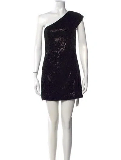 Pre-owned Halston One-shoulder Mini Dress In Black