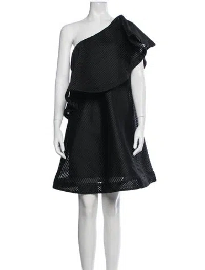Pre-owned Halston One-shoulder Mini Dress In Black