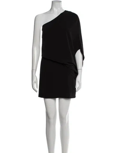 Pre-owned Halston One-shoulder Mini Dress In Black